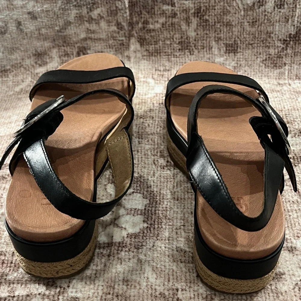 UGG Black Leather Espadrille Platform Sandals with Buckle - Picture 9 of 12